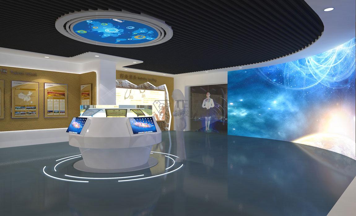 企业展厅设计中的虚拟讲解员和弧形大幕